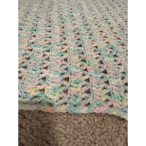 Handmade Pastel Crochet Baby Blanket Multicolored‎ Yarn Approx 29”x30” Soft Cozy - Picture 2 of 4